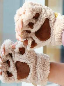 1 雙超可愛小貓爪手套 - 毛絨保暖 - 完美的聖誕禮物 - 米色 - 查看 4