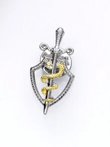 1個新的盾牌和劍醫學徽章,時尚精美的鍍銀胸針,掛繩袖釘外套徽章醫生護士醫務人員珠寶,兩種顏色 - 彩色 - 查看 1