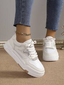 Mùa hè Giày phẳng Của phụ nữ Trắng Giày thể thao Với Dày Đế , Mới Giải trí Giày thể thao , Thoải mái Toàn trận Phong cách Cho mùa xuân Và Mùa thu - Màu be - Xem 3