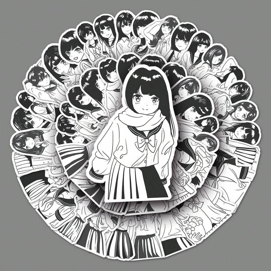 50張/組動漫女孩與校服塗鴉風格防水貼紙,適用於手機殼,行李箱等 - 彩色 - 查看 1