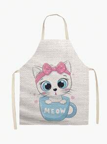 1件貓咪印花廚房花園圍裙,烘焙用品,烹飪圍裙 - 彩色 - 查看 1
