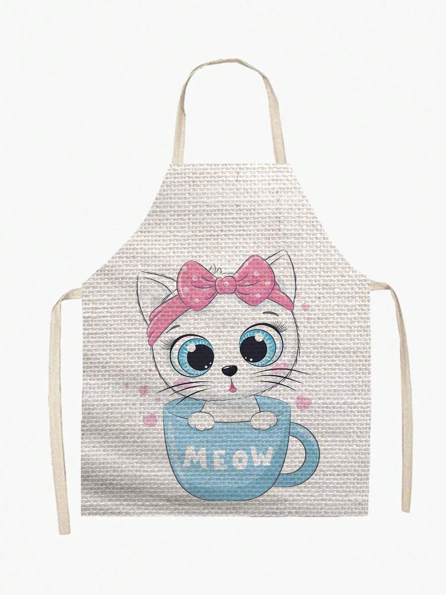 1件貓咪印花廚房花園圍裙,烘焙用品,烹飪圍裙 - 彩色 - 查看 1
