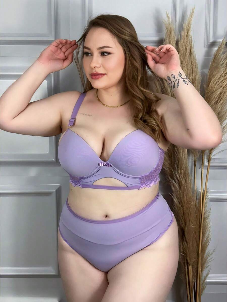 Plus Size Bra & Panty Sets - Màu tím - Xem 1