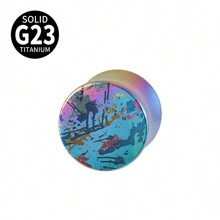 1入組g23鈦大耳塞,伸展耳夾測量擴張器,穿刺飾品6mm-16mm,男女圓形耳塞 - 彩色紋理 - 查看 9