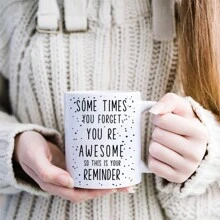 1個350ml 12oz陶瓷杯印花文字咖啡牛奶杯,創意禮物可愛禮物 - 白色 - 查看 1