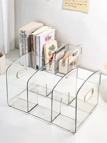 1入桌面透明三/四格垂直書分隔架,適用於學生課本和書籍的桌上整理收納 - 透明 - 查看 6