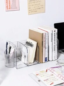 1入桌面透明三/四格垂直書分隔架,適用於學生課本和書籍的桌上整理收納 - 透明 - 查看 9
