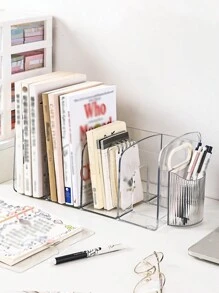 1入桌面透明三/四格垂直書分隔架,適用於學生課本和書籍的桌上整理收納 - 透明 - 查看 3