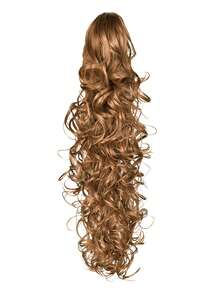 耐热纤维合成爪夹波浪形松散卷曲合成马尾辫接发 24 英寸 210 克马尾假发带发夹接发时尚派对圣诞新年女士礼物、时尚 Y2k、冬季圣诞装饰 - 棕色 - 查看 5