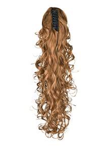 耐热纤维合成爪夹波浪形松散卷曲合成马尾辫接发 24 英寸 210 克马尾假发带发夹接发时尚派对圣诞新年女士礼物、时尚 Y2k、冬季圣诞装饰 - 棕色 - 查看 6