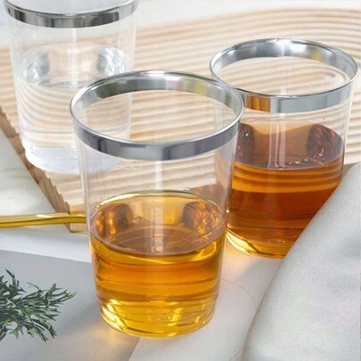 20 pièces Verres à eau, verres à jus avec bordure argentée de 200 ml