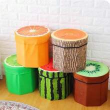 Faux Plant Print Storage Ottoman, With Foldable Velvet Storage Stool For Sitting Or Storing Various Kinds Of Items, Octagon Shaped - Brown - View 9