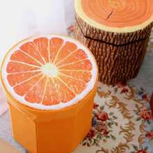 Faux Plant Print Storage Ottoman, With Foldable Velvet Storage Stool For Sitting Or Storing Various Kinds Of Items, Octagon Shaped - Brown - View 6