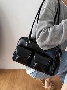 Torba pod pachę z wnęką, damska jesienna, nowa, retro, duża torba na ramię, luksusowa torebka do dojazdów do pracy, torba szkolna, duża pojemność, przenośna, dla nastolatek, studentek, pracowników umysłowych, idealna do pracy, na powrót do szkoły, do gimnazjum, liceum, na studia, japońska torba, elegancka torba damska, uliczna i japońska torba damska