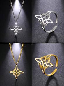 2入組女士不鏽鋼復古結繩項鍊和開放式戒指珠寶套裝,幸運護符禮物適合好友和摯友 - 套裝系列 - 查看 1