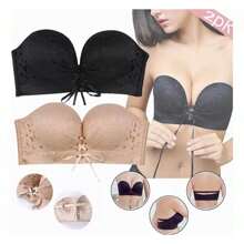 Moda Brasier Push Up Strapless Sin Tirantes Invisible Bra - Negro - Ver 6