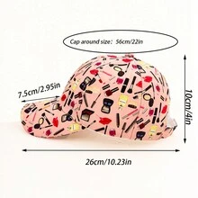 1頂女士聚酯纖維彩色化妝品印花可調節休閒棒球帽,四季皆宜 - 黑色 - 查看 6
