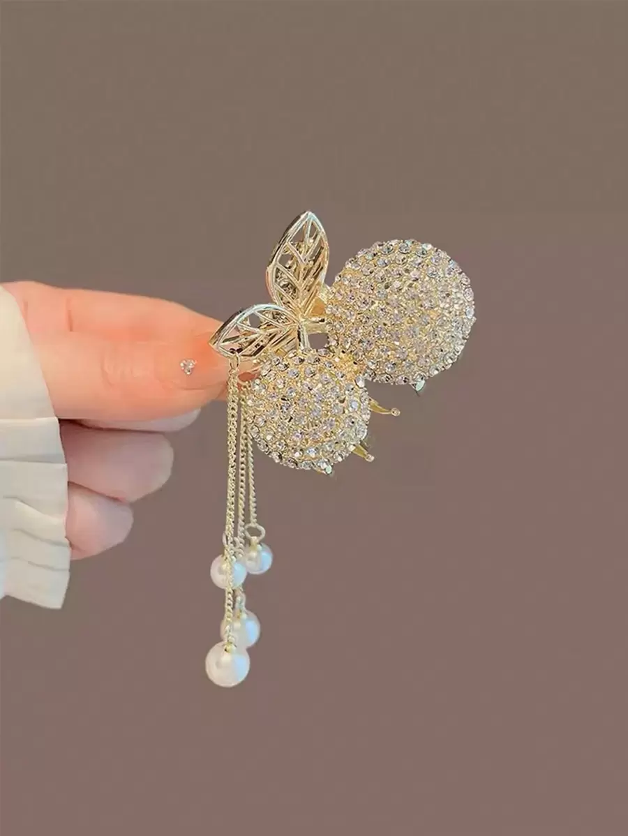 1pc Women's Small Rhinestone Decor Rose & Butterfly Claw Clip For Daily Wear Elegant Hair Claws Hair Clips Hair Jaw Clip Hair Clamps Hair Clutch Hair Catcher Clip Fall Winter Hair Accessories For Women For Vacation Outfits Woman Flower Hair Clip Summer - White - View 1
