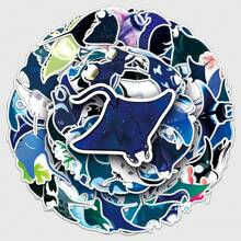 50入組魚紋理卡通動漫guka貼紙,可愛時尚愛情塗鴉防水貼紙,適用於筆記型電腦、水瓶、滑板、手機 - 藍色 - 查看 1