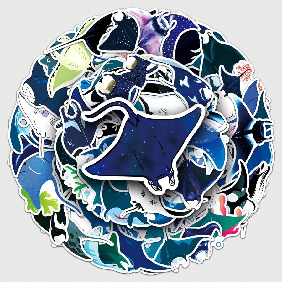 50入組魚紋理卡通動漫guka貼紙,可愛時尚愛情塗鴉防水貼紙,適用於筆記型電腦、水瓶、滑板、手機 - 藍色 - 查看 1