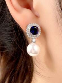 2件套 时尚白色花朵耳环，女士奢华珠宝，新娘婚礼配饰，适合宴会佩戴 - 藍色 - 查看 7