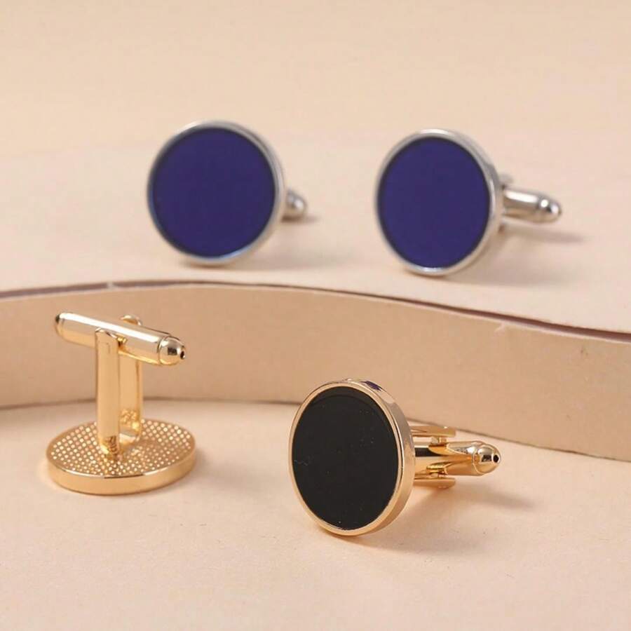 1對歐美風格黑色漆面袖扣,適用於法式袖口襯衫 - 彩色 - 查看 1