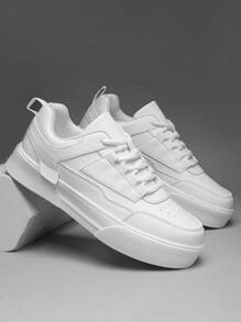 New Flat Shoes For Men, Casual Round Toe Lace-Up Skateboarding Shoes, Simple Outdoor Elevated Sports Sneakers