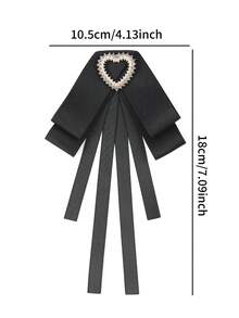 1入女士黑色時尚萬用蝴蝶結，帶有中空心型假珍珠或假珍珠裝飾，適合日常穿著、約會和派對 - 黑色 - 查看 5