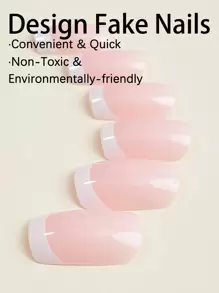 24片白色法式美甲贴纸，短款全覆盖粉色裸色白色假指甲套装，女士和女孩美甲用品 - 彩色 - 查看 3