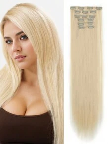 1 Pc Of 24 Inches 16-Clip No-Net Synthetic Woven Hair Extension Wig Available In Three Classic Color Options: Black Sparkling Gold And Mixed Shade The Design Of Each Clip Ensures Easy Application Specifically Designed For Women Suitable For Daily Used As Well As Christmas Gatherings And New Year's Celebrations - Gold - View 1