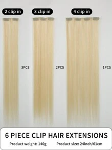 1 Pc Of 24 Inches 16-Clip No-Net Synthetic Woven Hair Extension Wig Available In Three Classic Color Options: Black Sparkling Gold And Mixed Shade The Design Of Each Clip Ensures Easy Application Specifically Designed For Women Suitable For Daily Used As Well As Christmas Gatherings And New Year's Celebrations - Gold - View 5