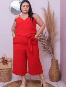 Women Jumpsuits - 紅色 - 查看 4