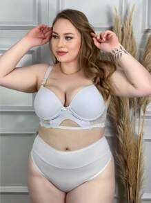 Plus Size Bra & Panty Sets - White - View 1