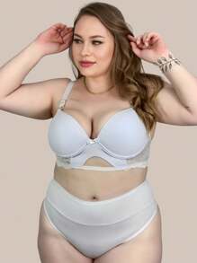 Plus Size Bra & Panty Sets - White - View 3