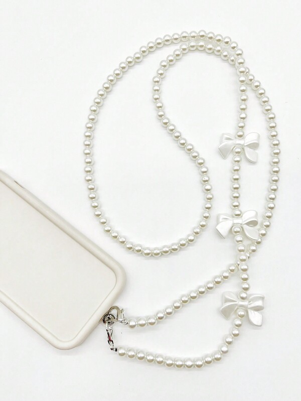 New Handmade Beaded Phone Case With Crossbody Chain, Diy Bowknot Pearl Purse Shoulder Strap Chain Keychain Ornament Gifts For Mother, Family, Friends, Birthday, Holiday Phone Charm, Phone Chain