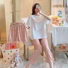 Pijama Suelto De Verano Para Mujer,ropa De Casa De 3 Piezas - Rosa - Ver 5