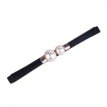 1pc Lady's White Elastic Skinny Belt With Pearl Buckle, Suitable For Casual Wear With Dress, Shirt - White - View 7