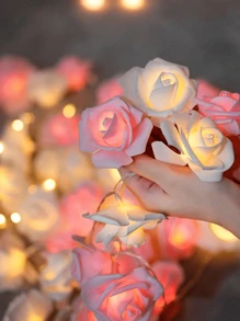 1set Led Rose Flower String Light, For Wedding And Birthday Party Decoration, Christmas And Valentine'S Day Decor Supplies - White+Pink - View 3