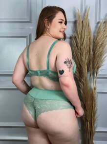 Plus Size Bra & Panty Sets - Mint Green - View 2
