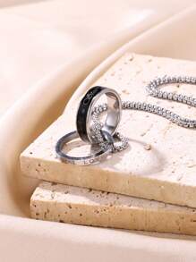 1pc Stainless Steel Double Loop Buckle Necklace For Men, Hip Hop Style Minimalist Design Ring Pendant - Silver - View 2