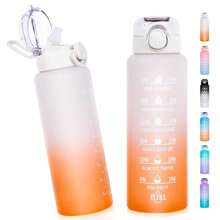 1l帶吸管的水瓶,多色大容量啟發式時間標誌水瓶,可重複使用的tritan塑料防漏耐用水壺,適用於健身房、工作、旅遊和戶外運動-白色 - 白橙 - 查看 1