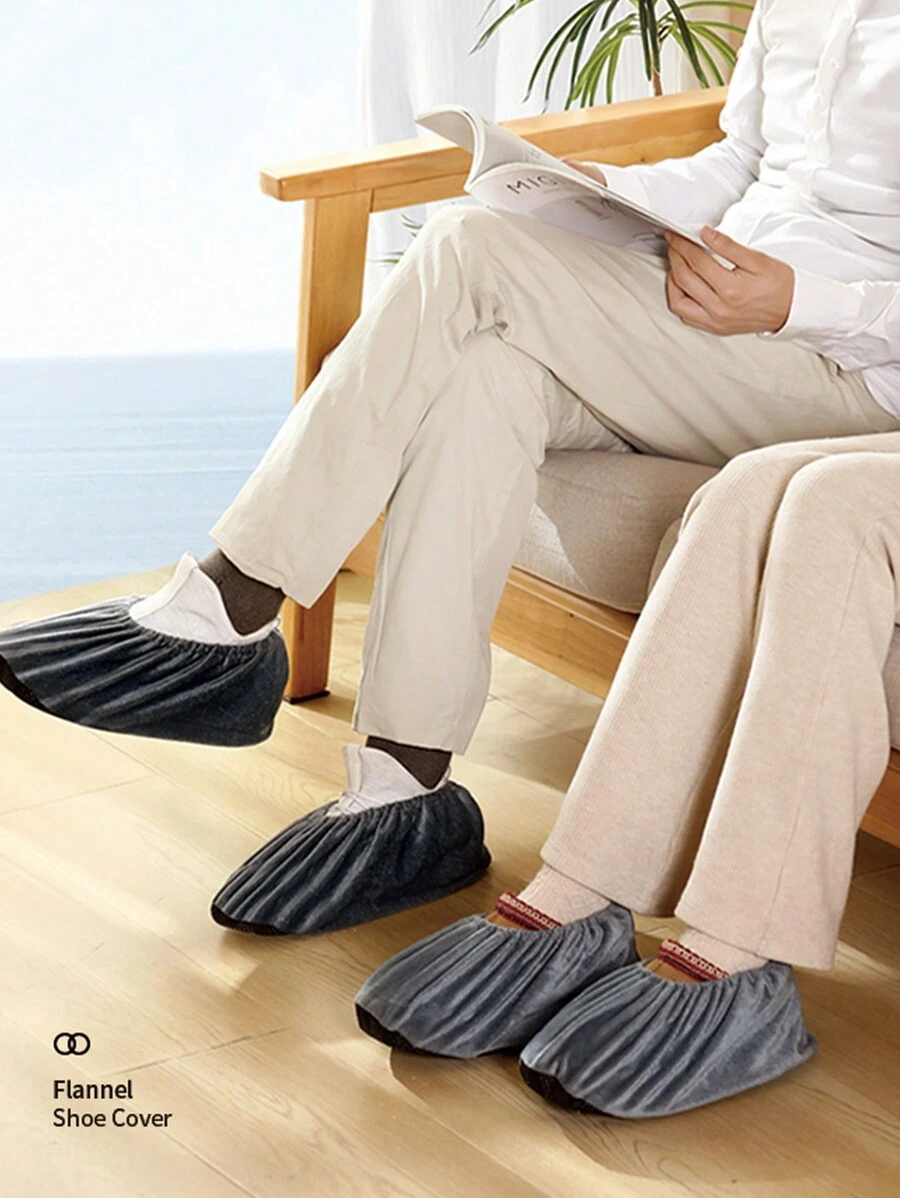 FaSoLa Non-Disposable Thickened Anti-Slip Wear-Resistant Velvet Fabric Shoe Cover, Washable, Reusable For Household Use - Grey - View 1