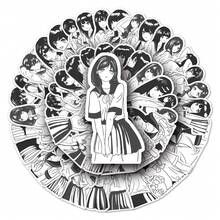 50張孩子們喜愛的繪畫貼紙,包含統一風格的女孩卡通動漫古卡貼紙。可愛時尚的塗鴉防水貼紙,適用於手提電腦、水瓶、滑板、手機等 - 黑與白 - 查看 6