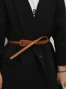 1pc Women's Knot Decorated Pu Belt, Fashionable Waistband Suitable For Dress, Coat, Sweater, Blazer - Brown - View 2