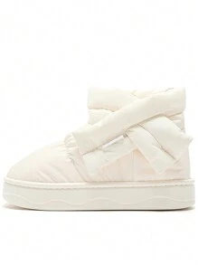 女士新風格厚底雪地靴,毛茸茸內襯,防滑,,冬天,家庭鞋 - 米色 - 查看 7