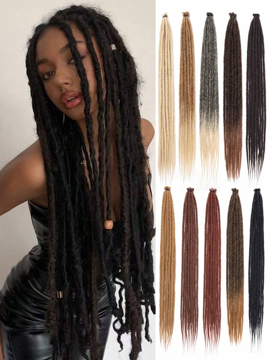 Synthetic Dreadlock Extensions Hippie Single Ended Dreads   Loc Extensions Reggae Style Crochet Hair for  Women - Black - View 1