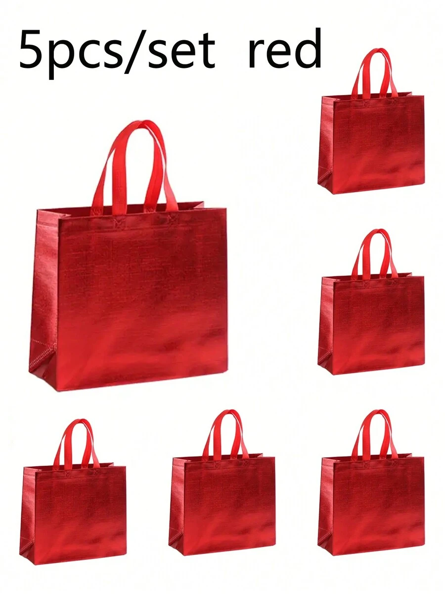 5入組紅色禮物袋,玫瑰金色無紡布攜帶袋,多功能禮物包裝袋,適合派對,婚禮,伴娘,生日等場合使用,情人節禮物袋 - 紅色 - 查看 1