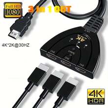 4K 3 合 1 HDMI 兼容切换分配器适配器兼容 PC 电视 PS3 PS4 投影仪显示器 - 黑色 - 查看 1