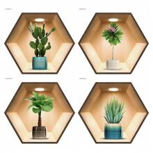 綠色盆栽植物葉子壁貼,熱帶盆栽植物文化貼紙,可拆卸3d假貨架圖片裝飾壁畫,適用於卧室客廳育兒室裝飾(綠色盆栽植物) - 彩色 - 查看 6