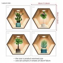 綠色盆栽植物葉子壁貼,熱帶盆栽植物文化貼紙,可拆卸3d假貨架圖片裝飾壁畫,適用於卧室客廳育兒室裝飾(綠色盆栽植物) - 彩色 - 查看 7
